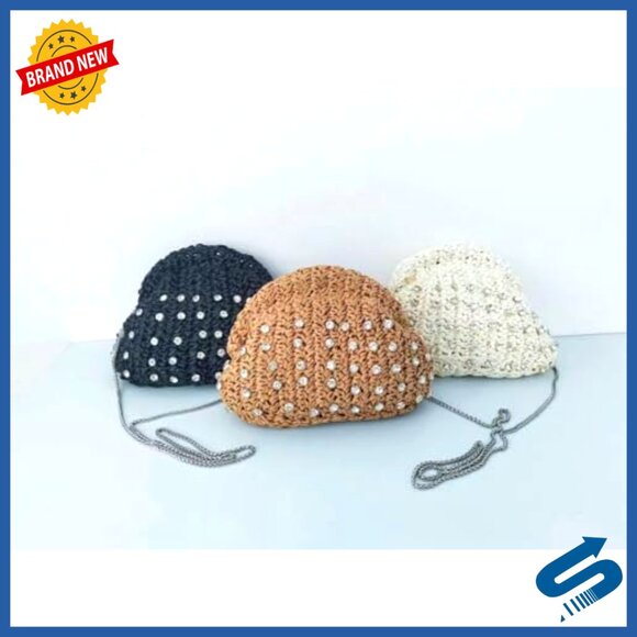 Straw Woven Clutch Purse Dumpling Shape Bohemian Summer Beach Bag